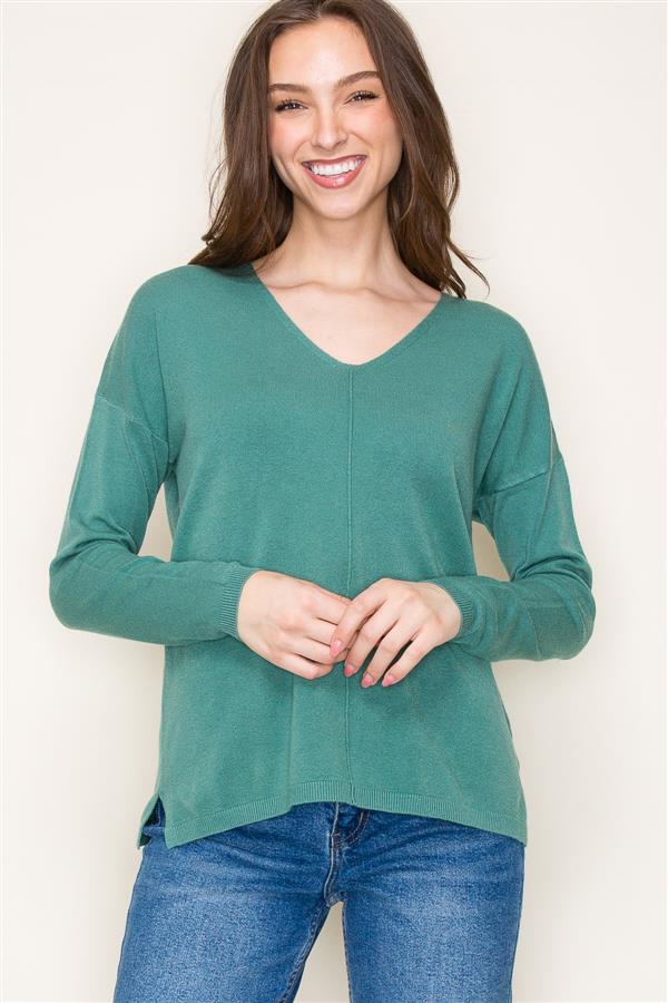 Seamed V-Neck Sweater, 2 Colors