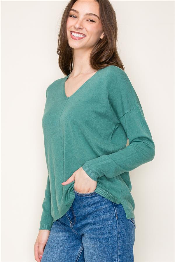 Seamed V-Neck Sweater, 2 Colors