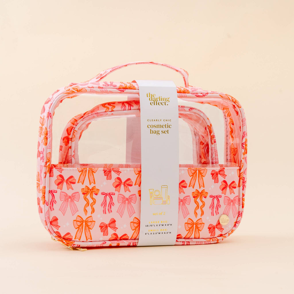 Clearly Chic Cosmetic Bag Set, Blushing Bows