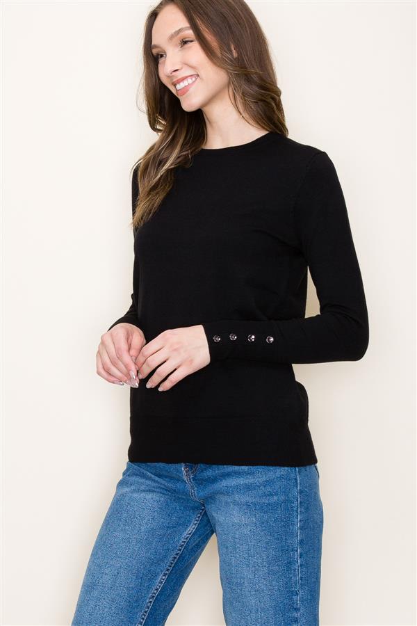 Button Accent Sleeve Sweater, 2 Colors