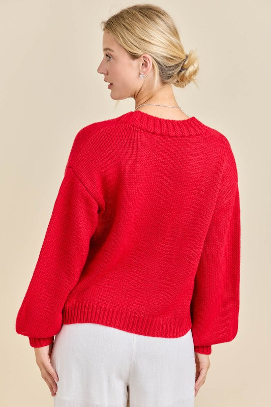 Red Chunky Button Cardigan