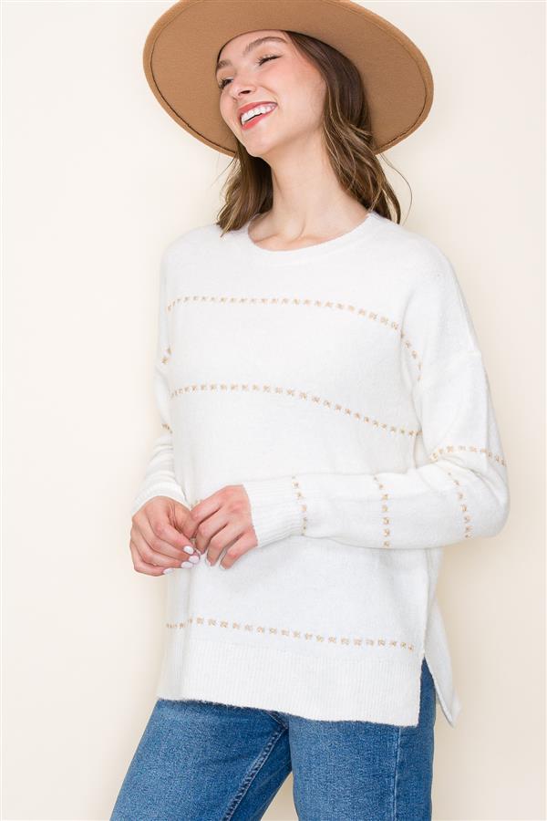 Ivory Cross Stitch Stripe Sweater