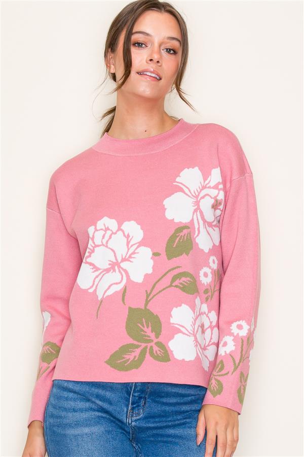 Pink Big Flower Sweater