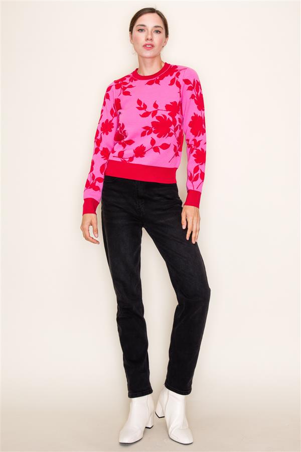 Pink Red Floral Sweater