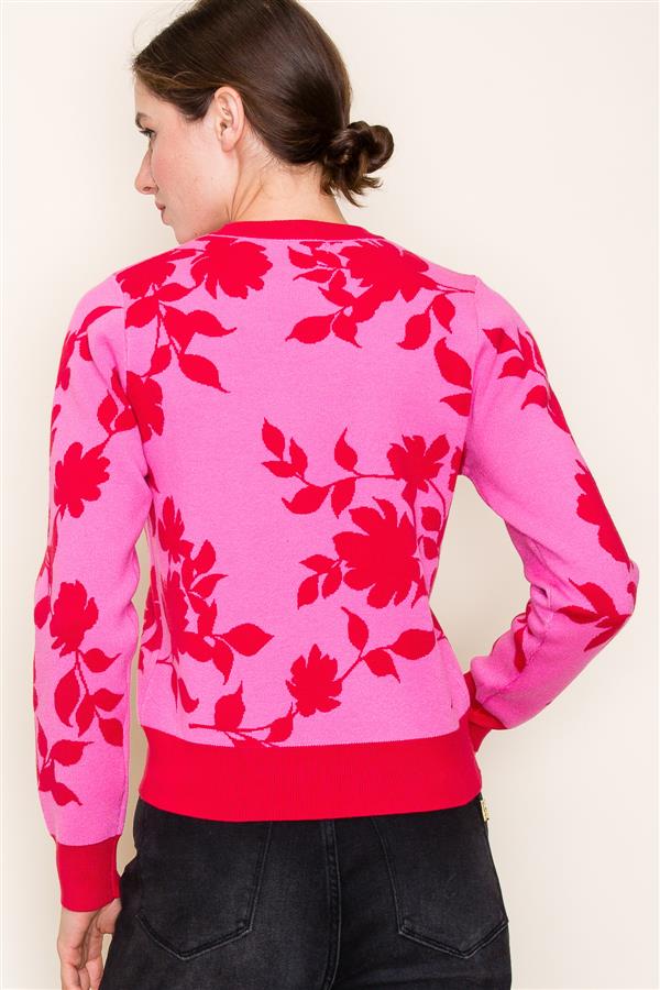 Pink Red Floral Sweater