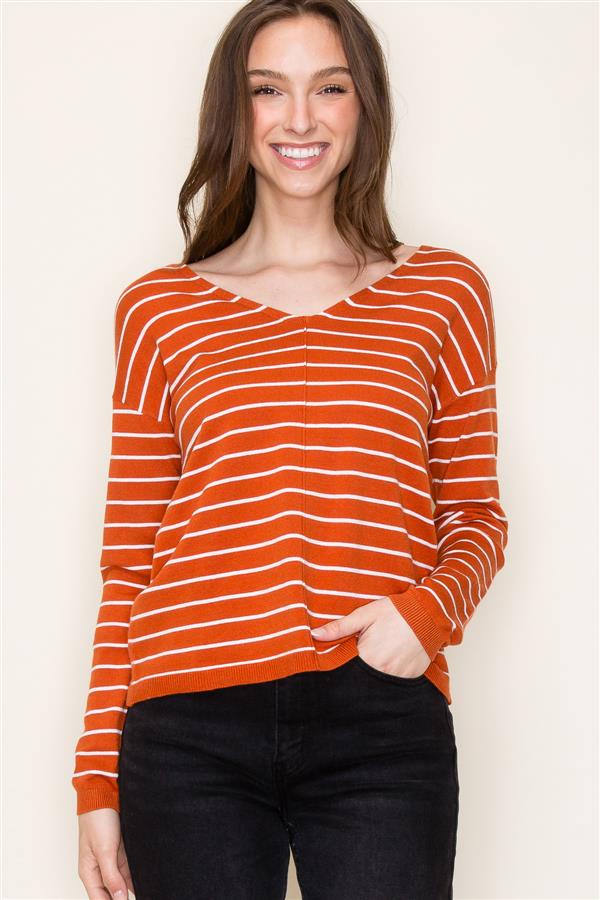 Pumpkin Stripe Seam Front Sweater