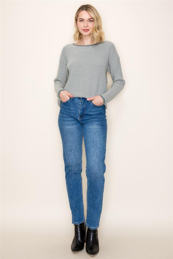 Sage Waffle Pinstriped Sweater