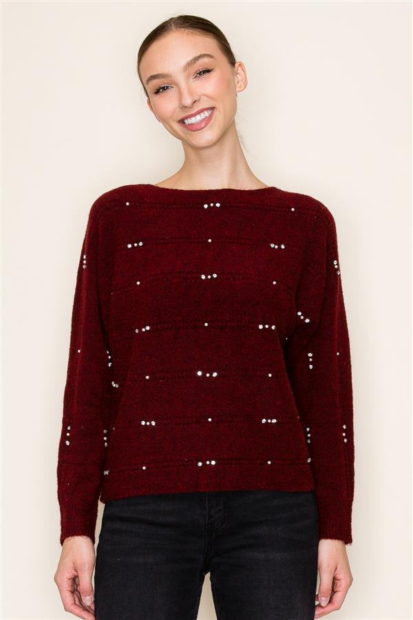 Burgundy Pearl Jewel Sweater