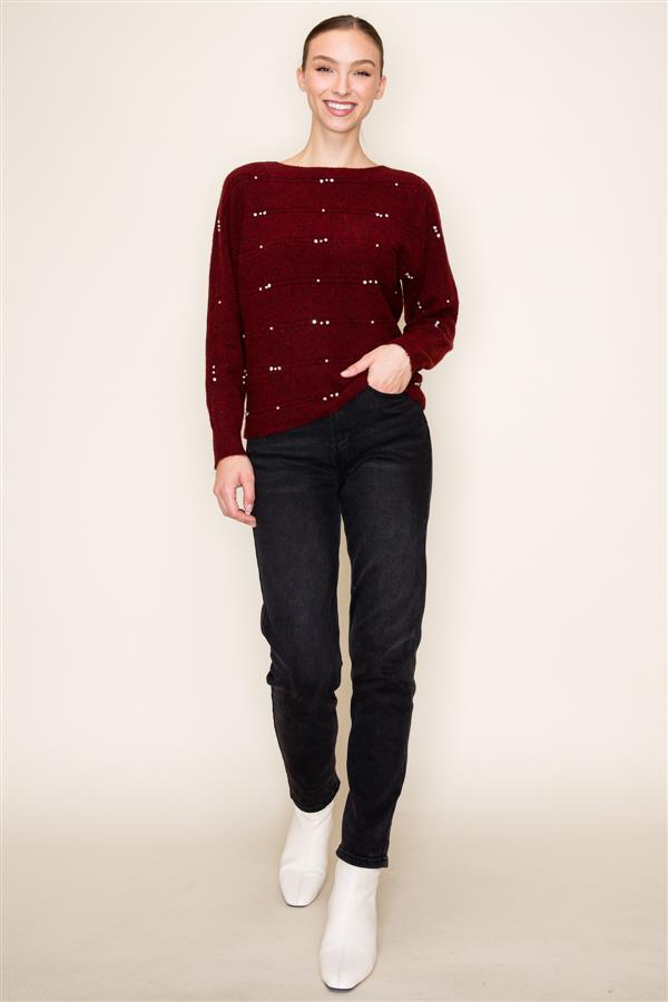 Burgundy Pearl Jewel Sweater