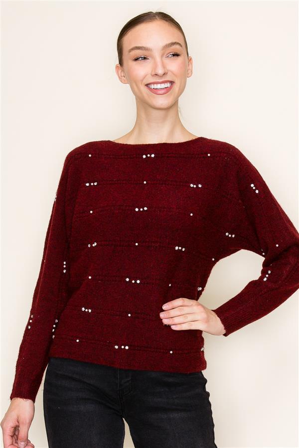 Burgundy Pearl Jewel Sweater