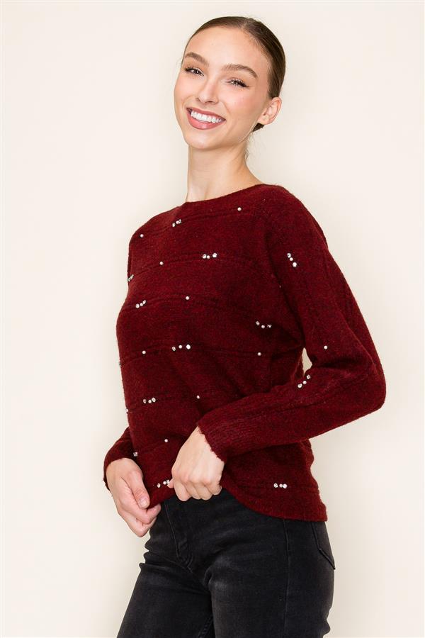 Burgundy Pearl Jewel Sweater