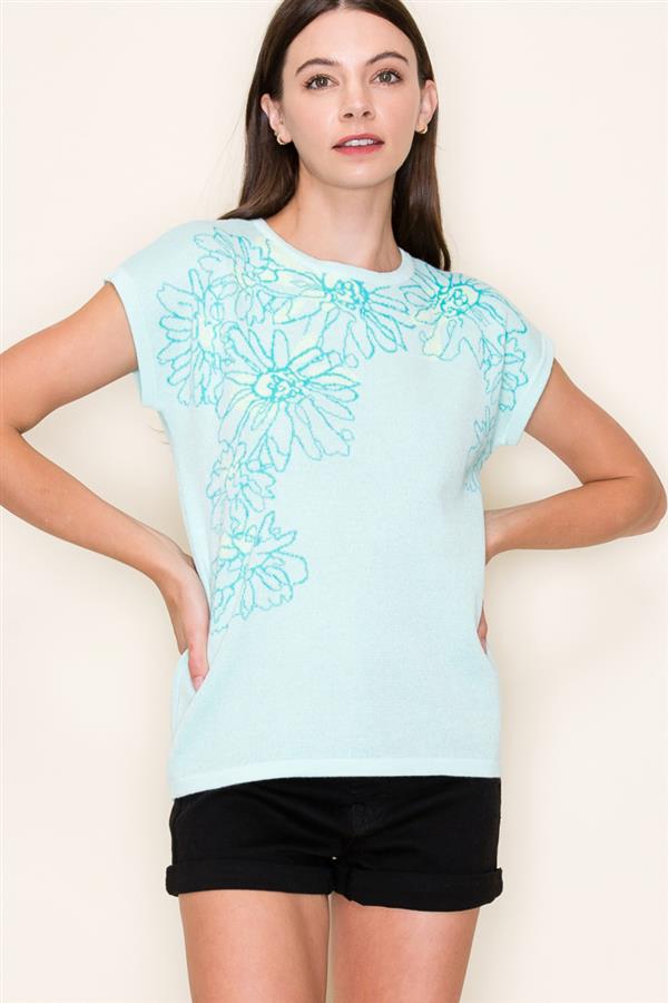 Mint Flower Jacquard Top