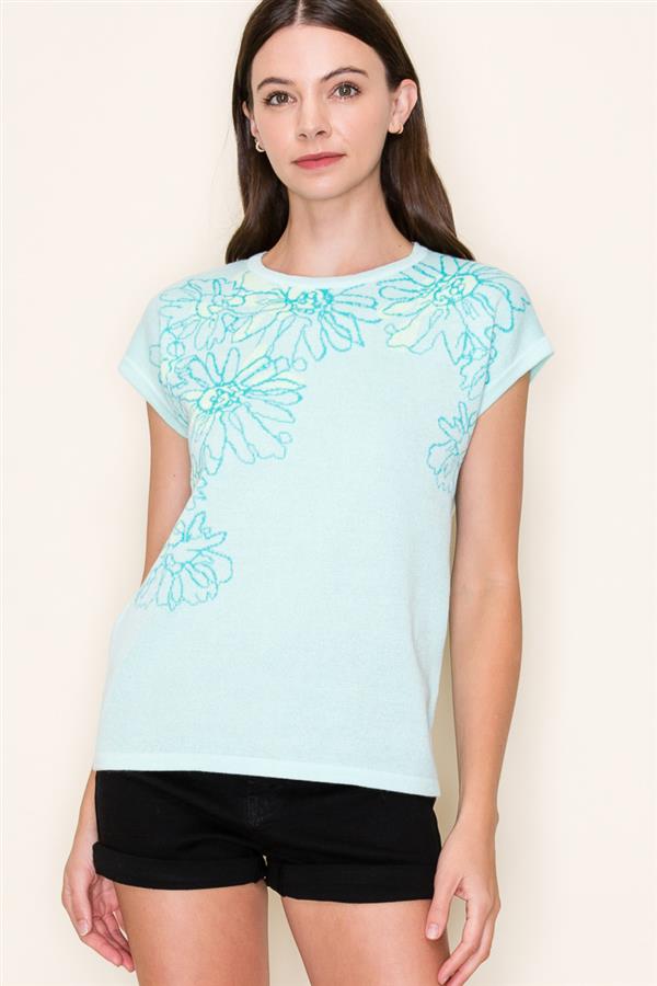 Mint Flower Jacquard Top