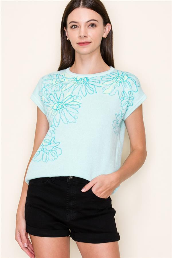 Mint Flower Jacquard Top