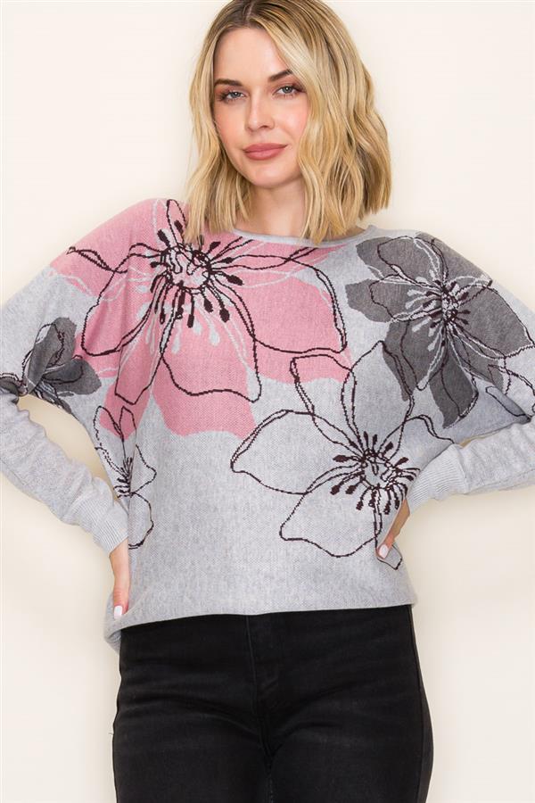 Grey Flower Jacquard Sweater