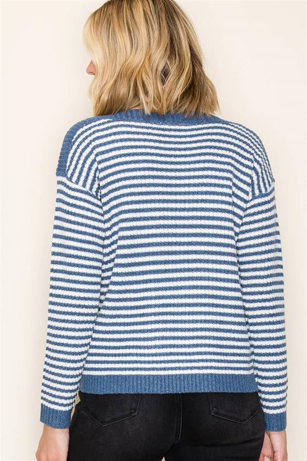 Denim Stripe Boat Neck Sweater