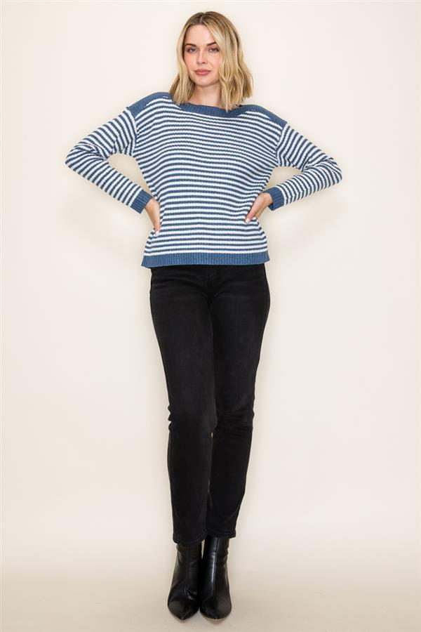 Denim Stripe Boat Neck Sweater