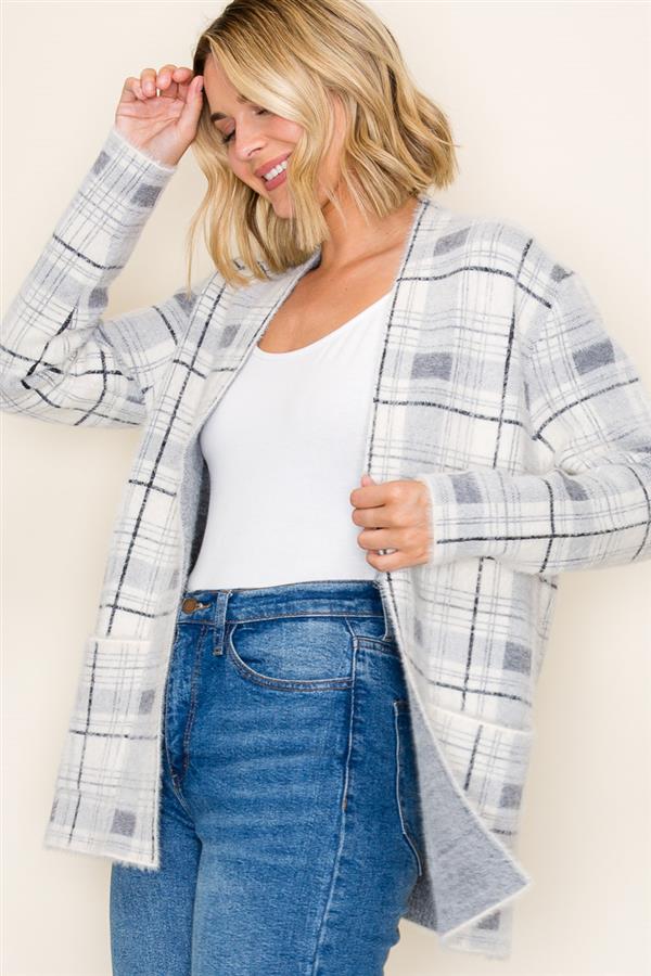 Grey Ivory Fluffy Cardigan