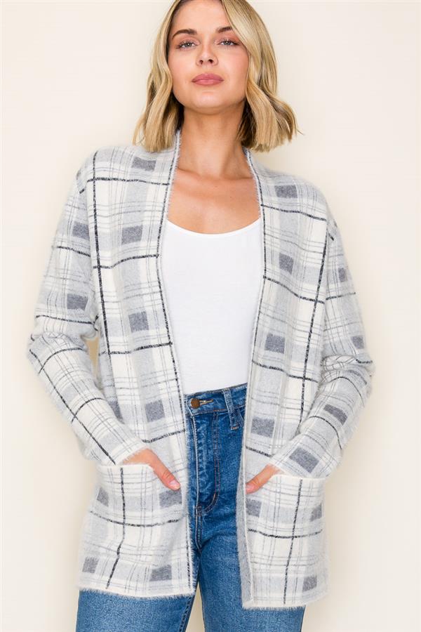 Grey Ivory Fluffy Cardigan