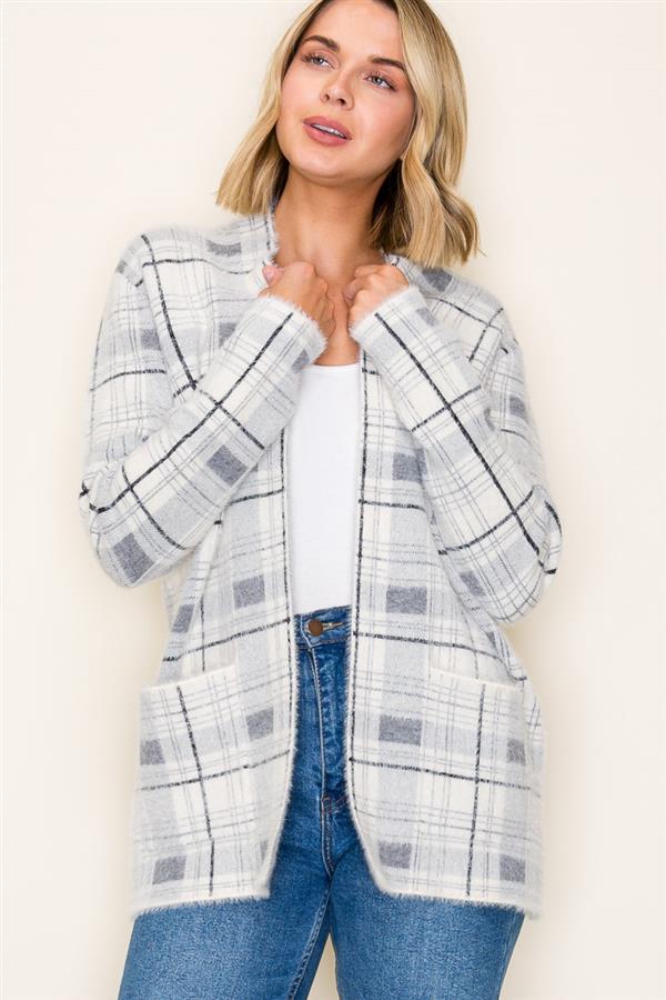 Grey Ivory Fluffy Cardigan