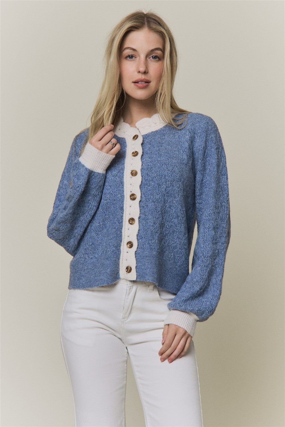 Denim Crochet Trim Cardigan – Striped Box Boutique