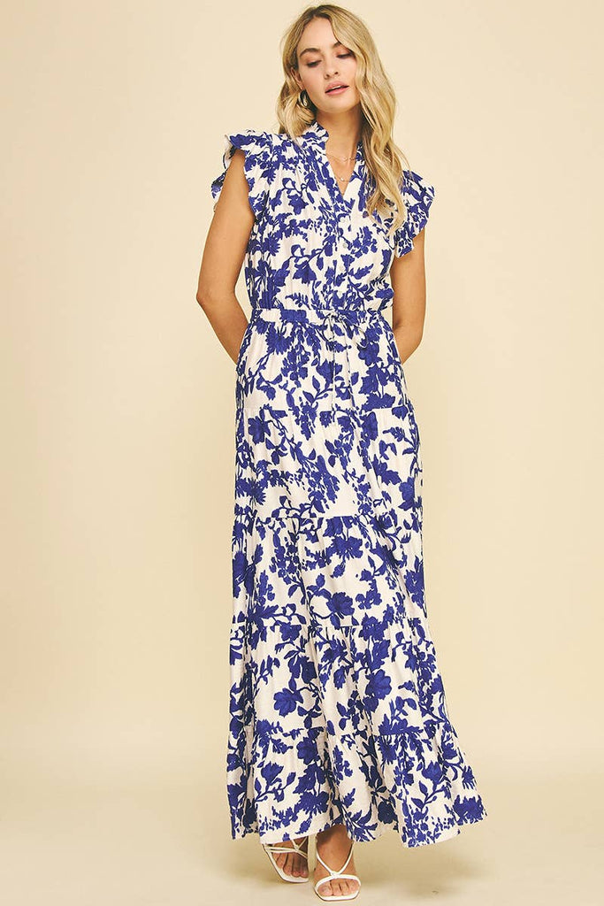 Blue Floral Damask Dress