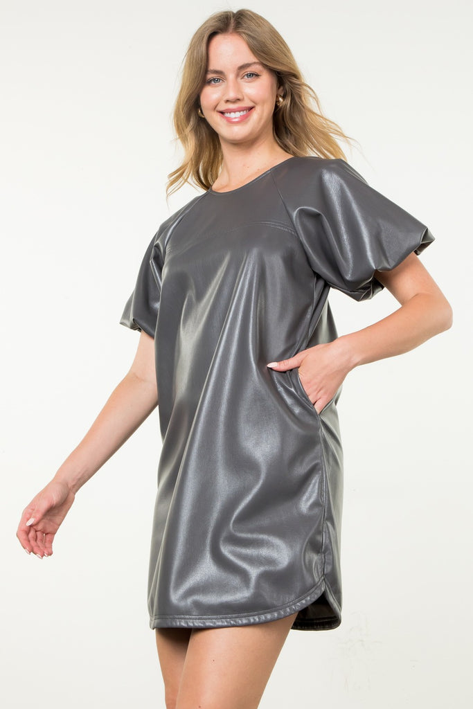 Charcoal Vegan Leather Dress