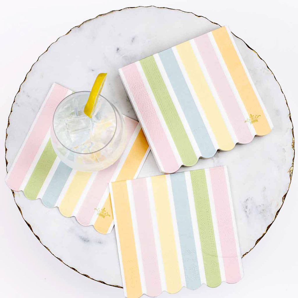 Candy Stripe Scalloped Cocktail Napkins 5"