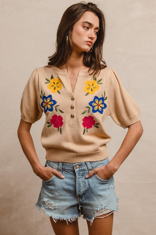 Floral Burst Embroidered Sweater