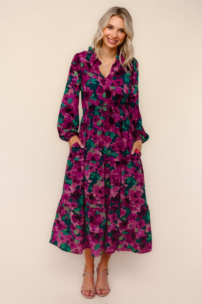 Teal Magenta Floral Dress