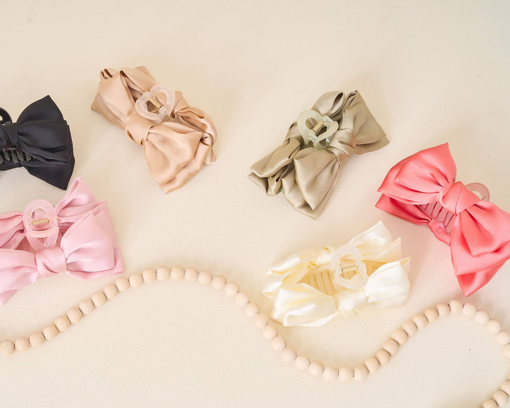 Satin Bow Claw Clip, Blush