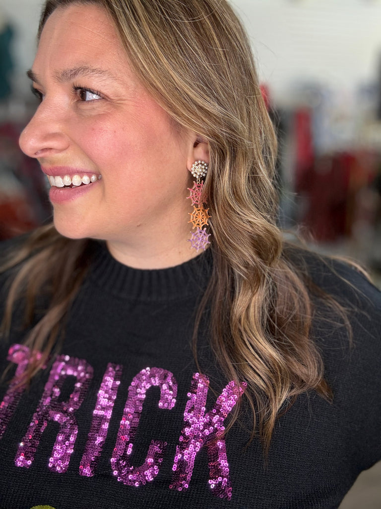 Halloween Enamel Spider Web Drop Earrings