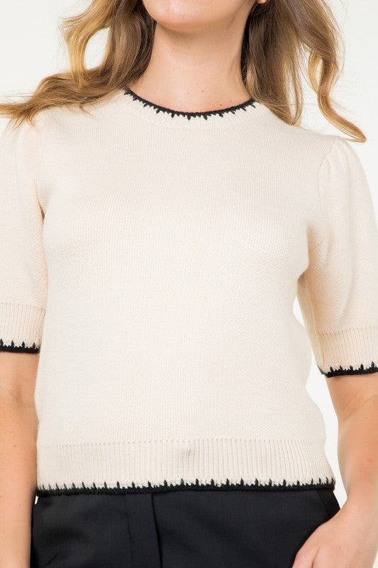 Black Trim Cream Sweater