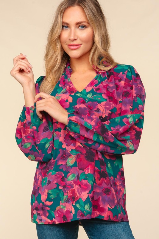 Teal Floral Woven Blouse