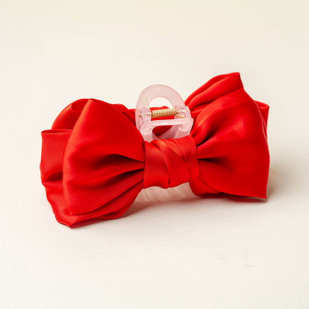 Satin Bow Claw Clip, Red