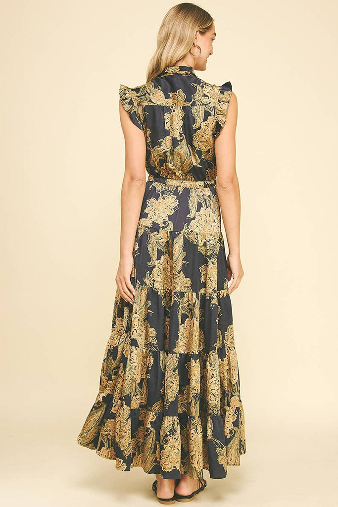 Gold Motif Maxi Dress