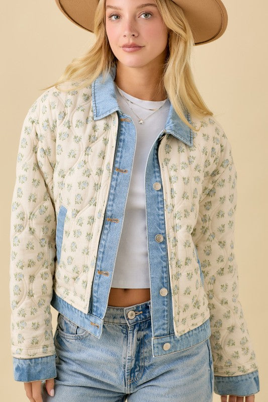 Blue Floral Quilted Jacket