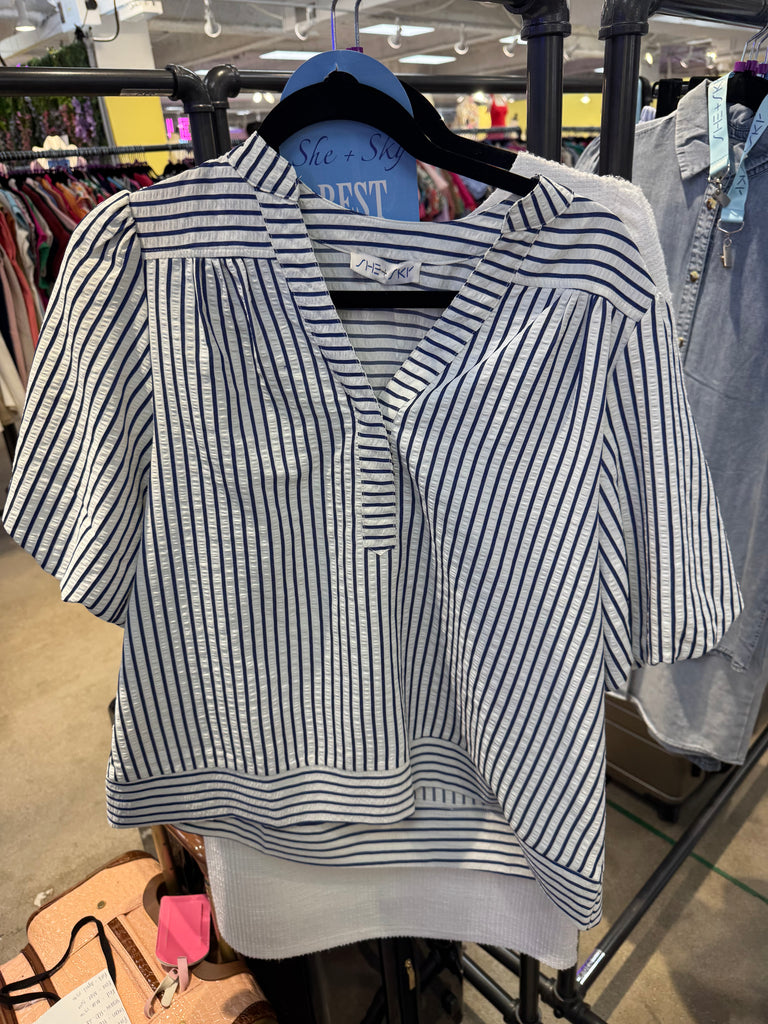 Navy Cream Striped Top