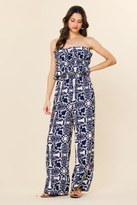 Navy Cream Printed Jumpsuit
