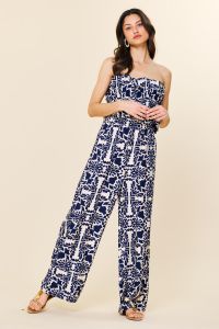 Navy Cream Printed Jumpsuit