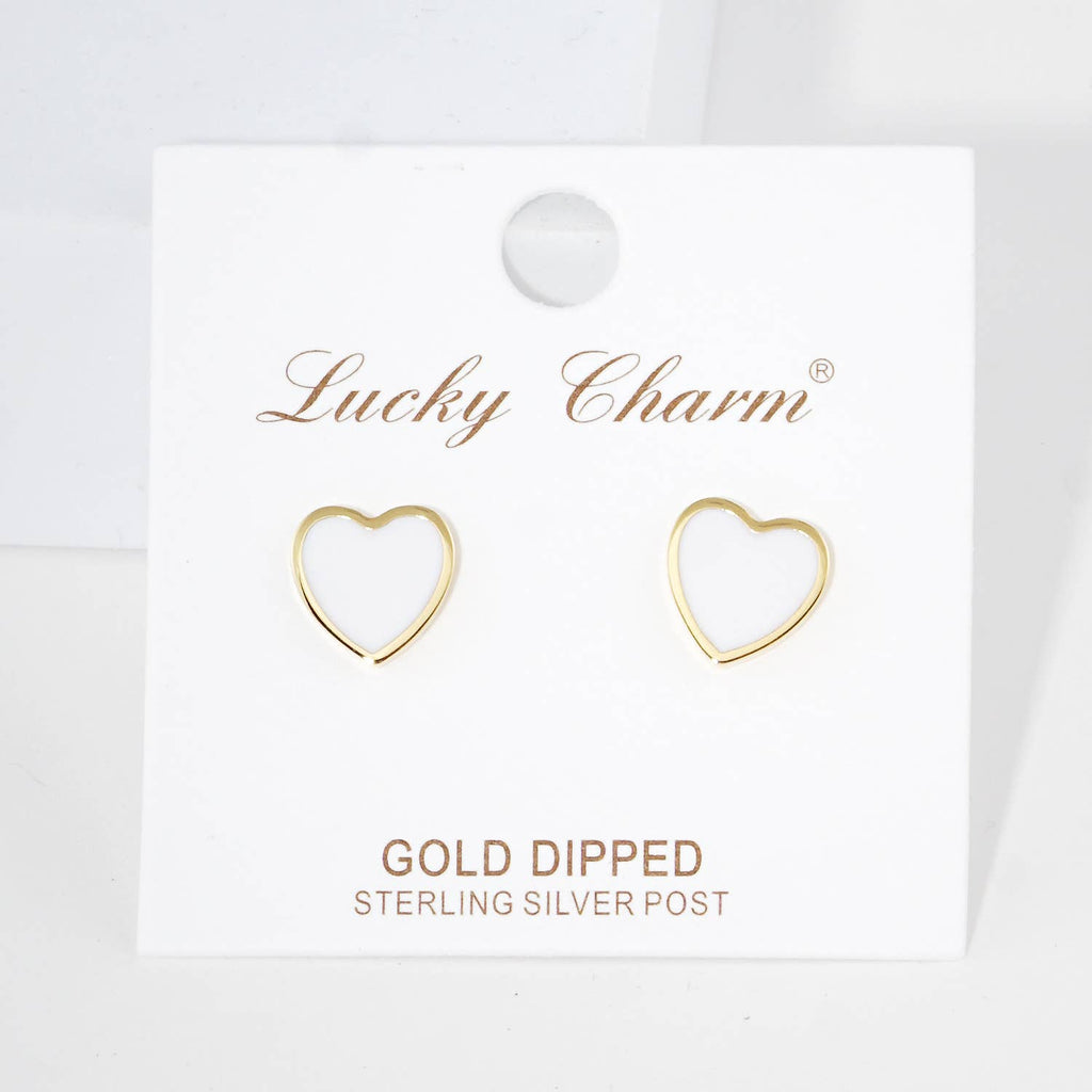 Gold Plated Epoxy Heart Post Earrings, 2 Colors