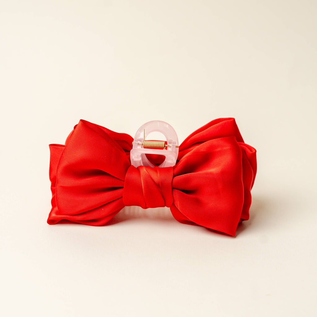 Satin Bow Claw Clip, Red