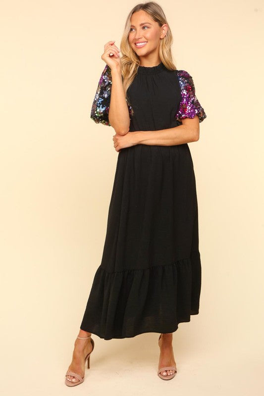 Sequin Sleeve Maxi Dress