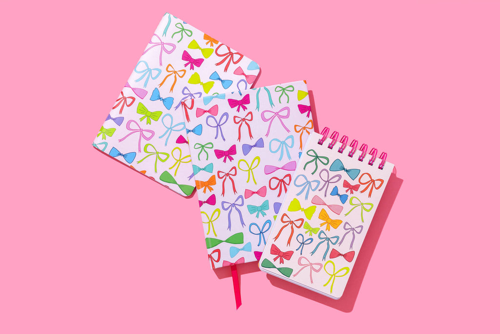 Notebook Set - Colorful Bows + Colorful Gingham - 2 Pc Set