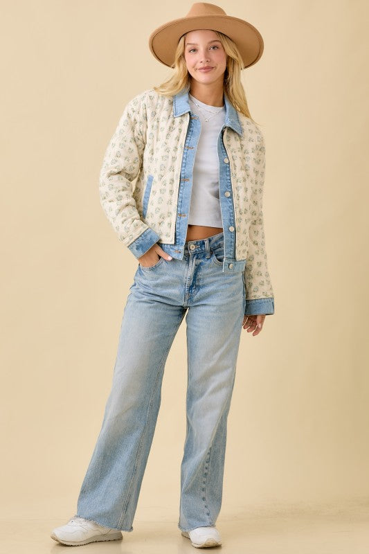 Blue Floral Quilted Jacket