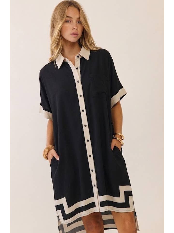 Black Contrast Shirt Dress – Striped Box Boutique Black Contrast Shirt Dress – Striped Box Boutique