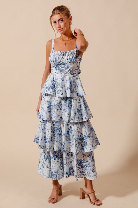 Blue Toile Dress Striped Box Boutique Blue Toile Dress Striped Box Boutique