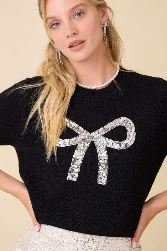 Sequin Silver Bow Sweater