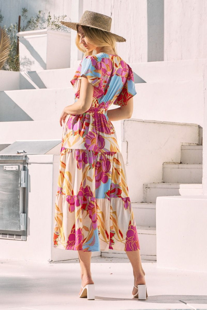 Cream Bold Floral Midi Dress