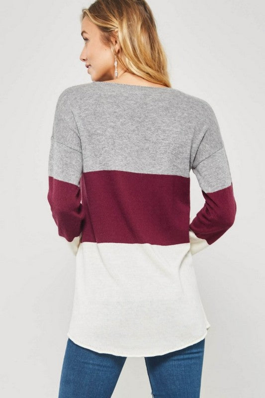 Burgundy & White Colorblock Sweater